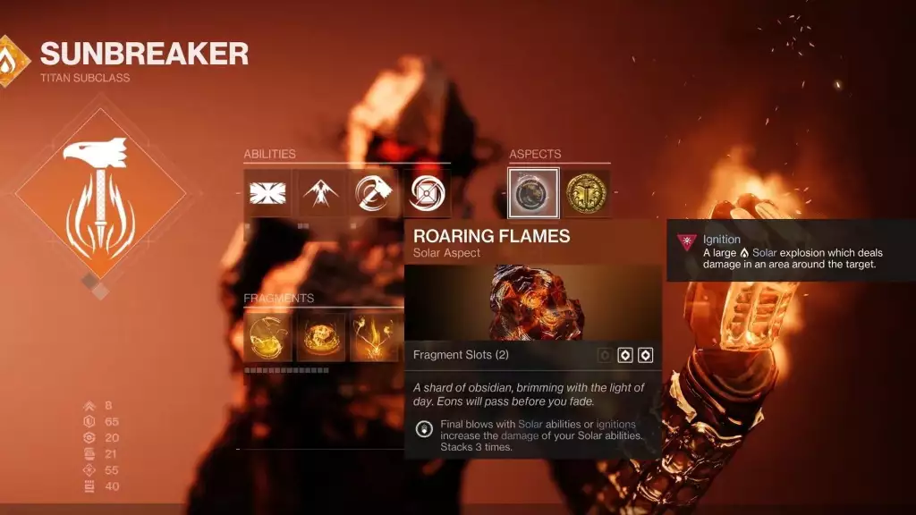 Roaring Flames is one of Titan's Solar 3.0 aspects. (Picture: Bungie)