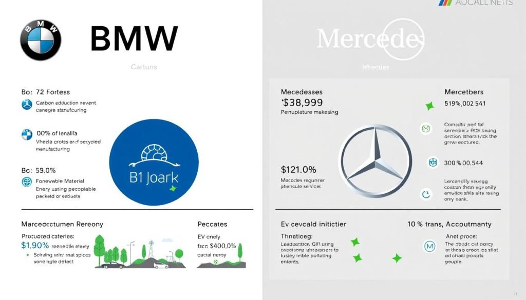 BMW and Mercedes sustainability initiatives comparison showing carbon reduction strategies BMW and Mercedes sustainability initiatives comparison showing carbon reduction strategies