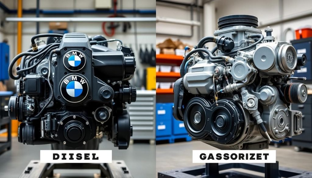 BMW diesel and gasoline engines side by side showing the differences in design BMW diesel and gasoline engines side by side showing the differences in design