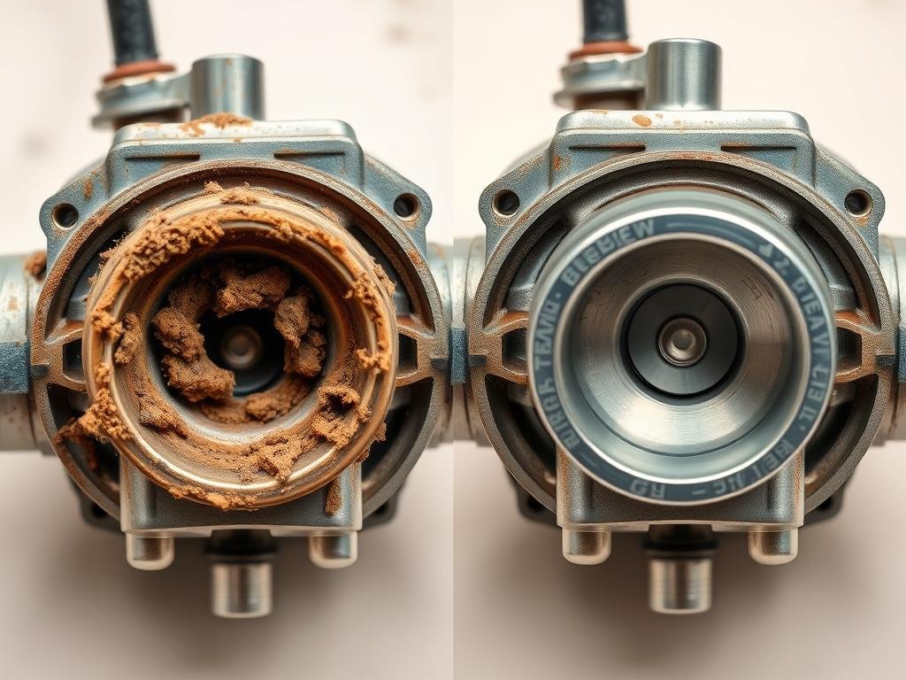 Before and after comparison of a cleaned small engine carburetor Before and after comparison of a cleaned small engine carburetor