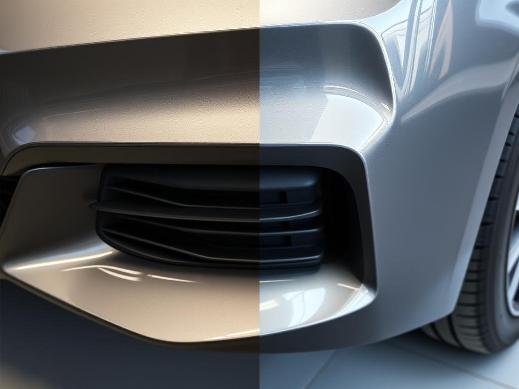 Repaired BMW bumper showing professional quality finish Repaired BMW bumper showing professional quality finish