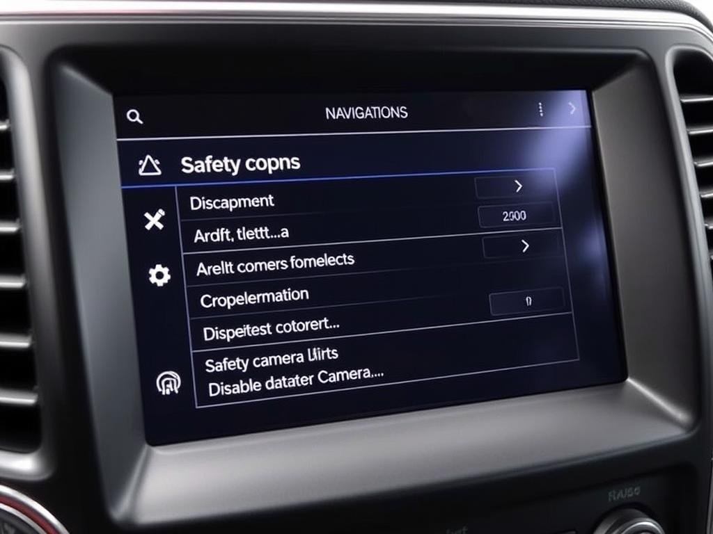 Jeep Grand Cherokee UConnect navigation system showing safety camera settings