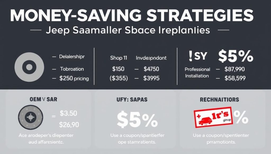Money-saving strategies for Jeep Wrangler brake replacement illustrated as a cost comparison